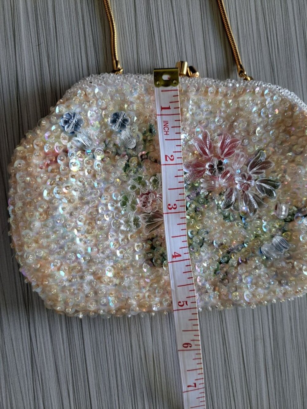 Vintage Walborg Beaded Floral Evening Bag Purse Chain Sequins Embellished Flower - Picture 12 of 13